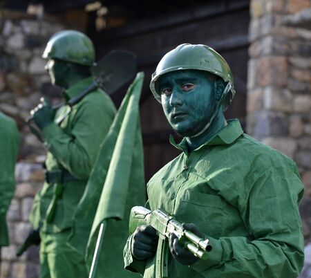 VEVCANI, MACEDONIA - 13 JANUARY , 2020: General atmosphere with dressed up participants at an annual Vevcani Carnival, in southwestern Macedoniaのeditorial素材