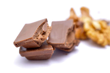 Chocolate bar with filling. Shallow dof on white