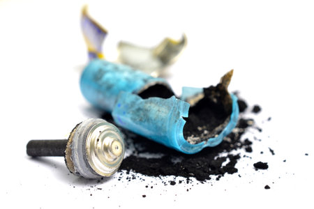 disassembled AA battery close up on a white background imageの写真素材
