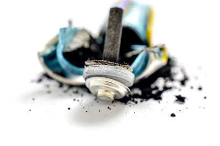 disassembled AA battery close up on a white background imageの写真素材