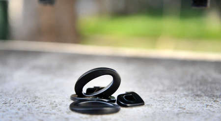 metal letters on concrete background.の写真素材