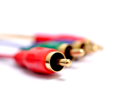 audio-video analog cable on white background, red ,green ,blue color concept image