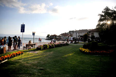 OHRID, MACEDONIA. JULY 22, 2021- View of a Lake Ohrid and city of Ohrid in Macedonia in the end of julyのeditorial素材