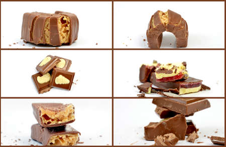 collage of a various chocolates, candies.