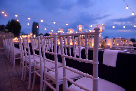 Beautiful decorations for the wedding ceremony, fashion, candles, exteriorの写真素材