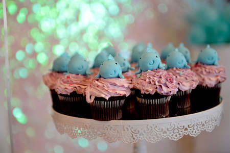 Birthday Cakes decorated with fish. Marine Life Theme.の写真素材