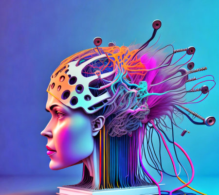 Digital illustration of a female head in surreal art design. 3D rendering.の素材