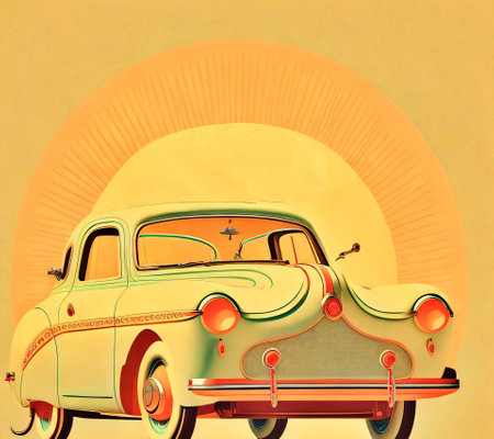 Retro car in the rays of the sun. Retro car.の素材