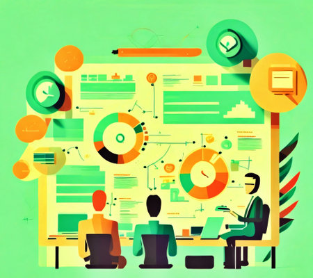 Teamwork process in modern office. Vector illustration in flat style.の素材