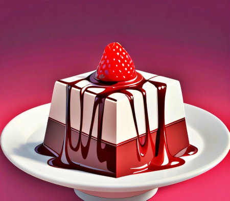 strawberry and chocolate pudding on a plate, 3d renderの素材