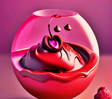 Chocolate with cherry in a glass vase. 3d renderingの素材