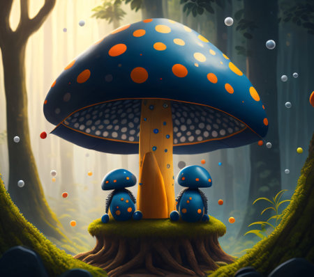 Fantasy mushroom in the forest. 3D illustration. Fantasy landscape.の素材