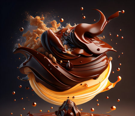 Chocolate splash on a dark background. 3d rendering, 3d illustration.の素材