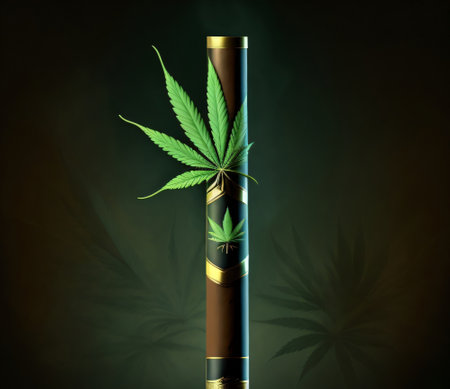 Cannabis leaf on a dark background. 3d illustration.の素材