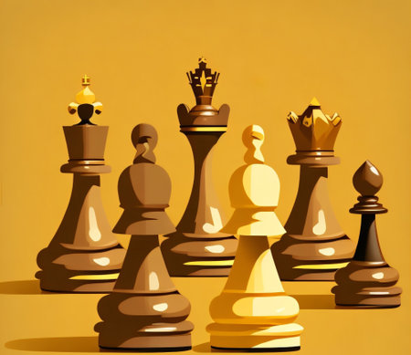 Chess king and queen on a yellow background. 3d renderingの素材