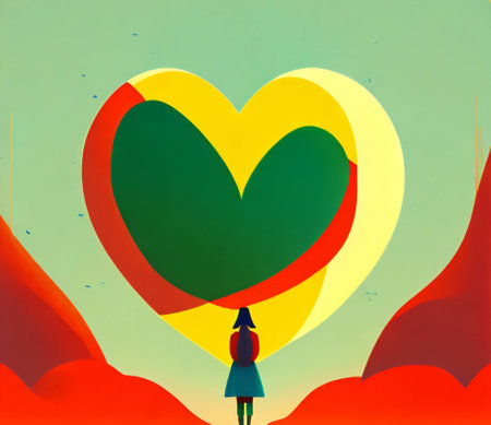 Woman and heart on colorful background. Love and Valentine's day concept.の素材