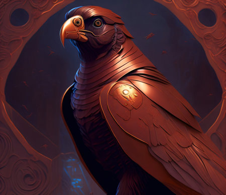 3D rendering of a golden eagle on a dark background. 3D rendering.の素材