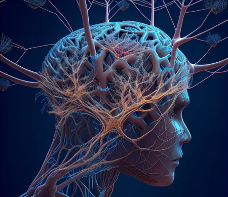 Human brain with nervous system, 3d render, computer digital illustrationの素材