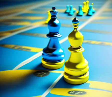 Chess pieces on the chessboard. 3d render illustration.の素材