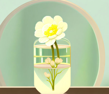 Illustration of a glass vase with a white flower in itの素材