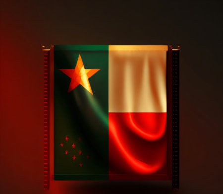 Cameroon flag in spiral notebook on dark background. 3D renderingの素材