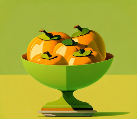 Pumpkins in a bowl on a green background. 3d renderingの素材