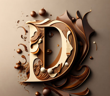 Chocolate alphabet letter D uppercase. 3D render.created with Generative AI technologyの素材
