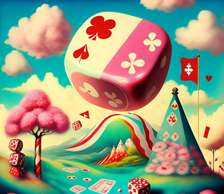 casino concept with dices and dice in the sky, vector illustrationの素材
