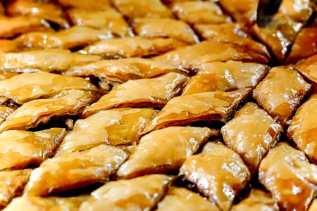 turkish homemade walnut baklava from macedonia .の写真素材