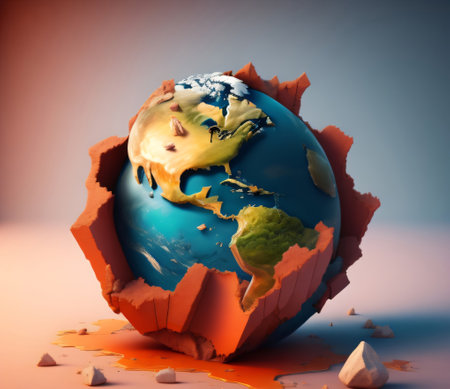 Broken Earth. Concept of global warming. 3D illustration.の素材