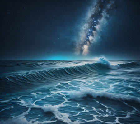 Beautiful seascape with starry sky and sea waves.の素材