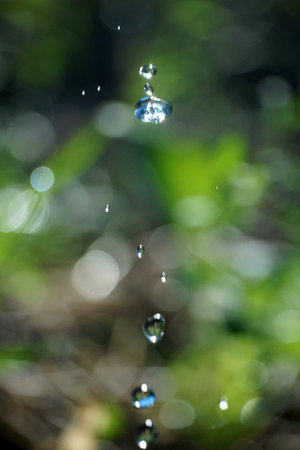 Drops of water on a green background. Shallow depth of field