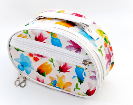 cosmetic bag on a white background. cosmetic bag on a white backgroundの写真素材