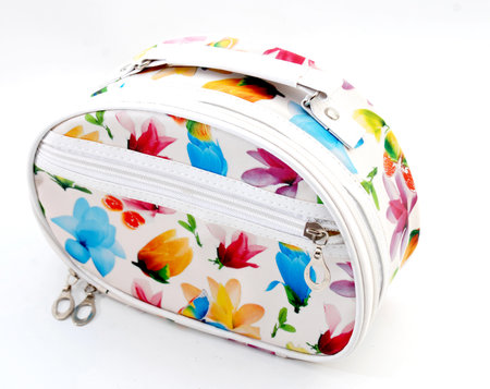 cosmetic bag on a white background. cosmetic bag on a white backgroundの写真素材
