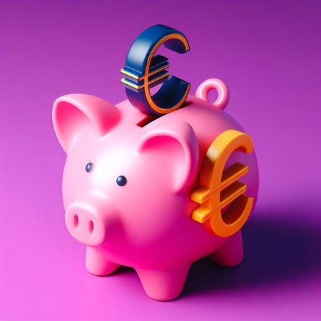 Piggy bank with euro sign. 3d render illustration.の素材