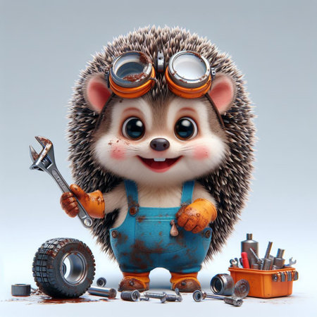 Hedgehog with tools. Funny cartoon hedgehog with tools.の素材