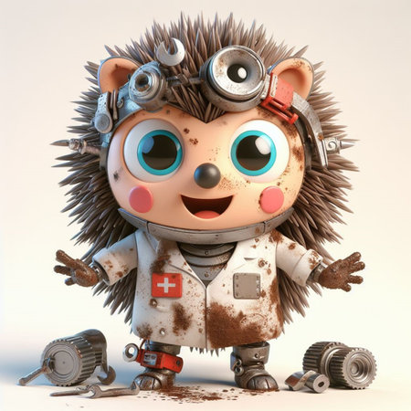 Cute little hedgehog dressed as an astronaut, 3d illustrationの素材