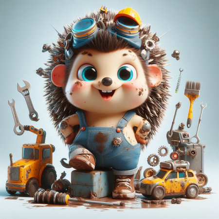 Hedgehog with tools. Cute little hedgehog with tools.の素材