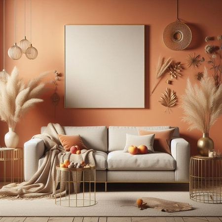Mock up poster frame in interior background, Scandinavian style, 3D renderの素材