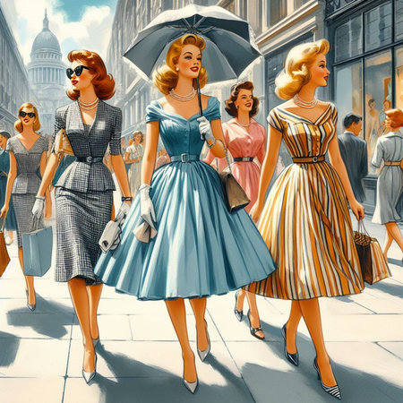 Fashionable girls walking in the city. 3D rendering.の素材