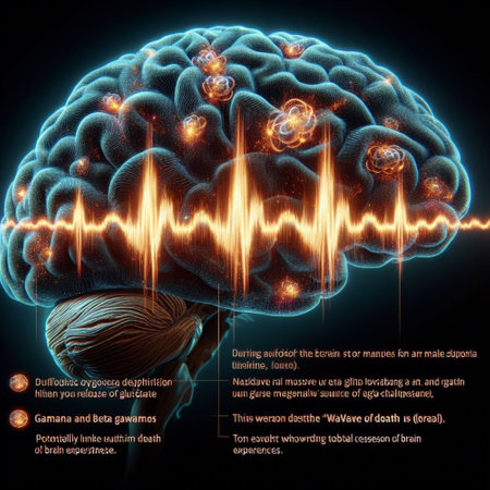 Human brain with sound waves on black background. 3D illustration.の素材