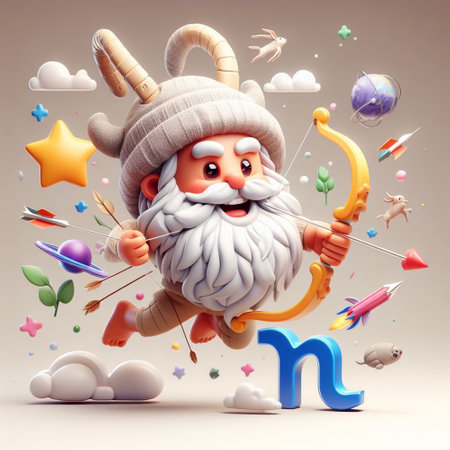 Cute cartoon Santa Claus with a bow and arrow. 3D renderingの素材
