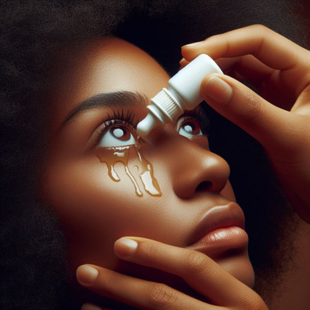 Beautiful african american woman applying moisturizing cream on her faceの素材