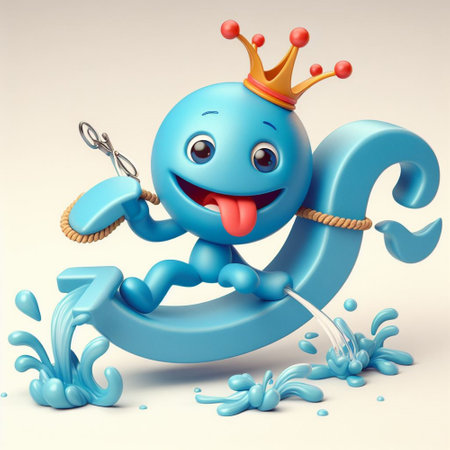 Cartoon character of swimming pool with crown and rope on his headの素材
