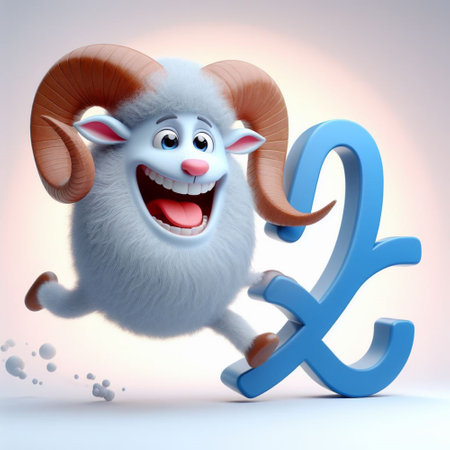 Cartoon character of ram with yes and no signs. 3D illustrationの素材