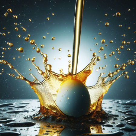 Falling egg in water with splash and drops. 3d renderingの素材