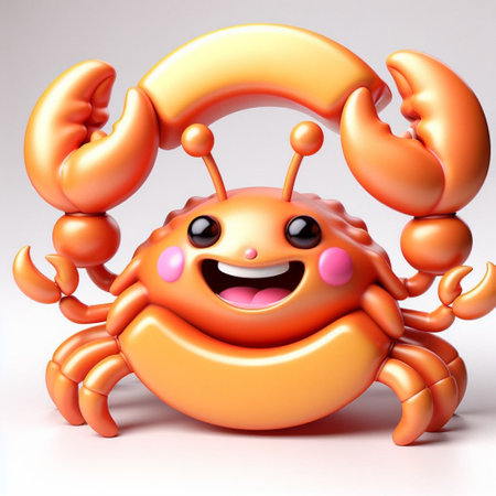 Cute cartoon crab on a white background. 3d rendering.の素材