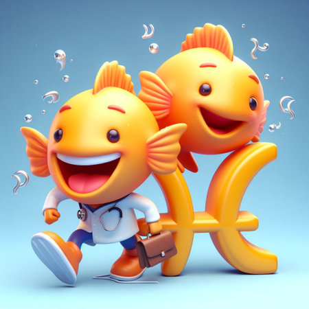 Funny yellow fish with a stethoscope on his head.の素材
