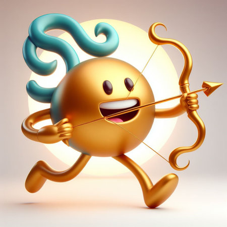 Cute cartoon character with bow and arrow, 3d render illustrationの素材