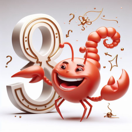 Cartoon character of a lobster with the number 9, 3d renderの素材